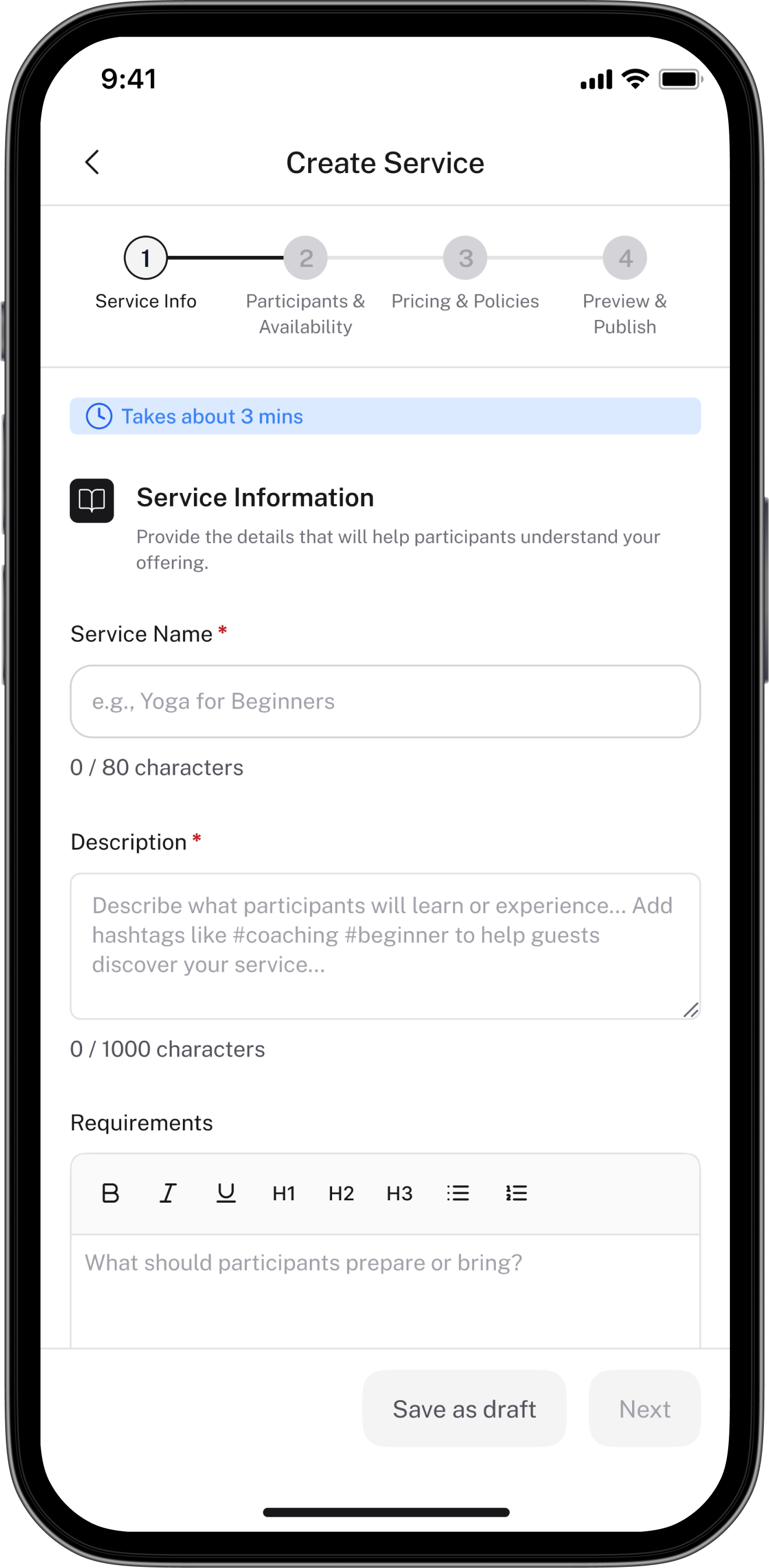 Service Creation Step 1